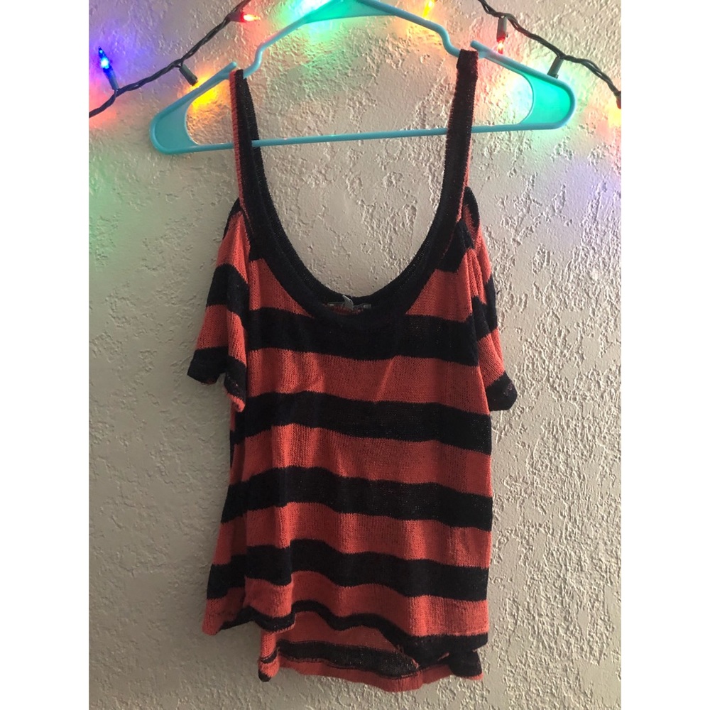 Orange and black cold shoulder tee shirt